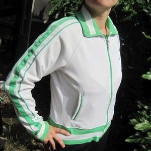 White & Green Stripes Athletic Works Light Sports Running Zipper Jacket S - M